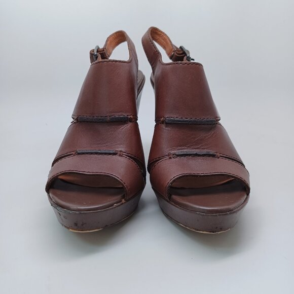 Lucky Brand Heels Brown Leather Peggy Sling Back Open Toe Sandals Womens 7M 37 - Picture 4 of 16